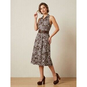 Vintage 14 dBY Ltd Brown White Paisley Halter Collared Shirt Midi Folk Art Dress
